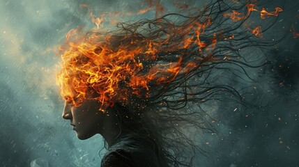 A woman, embodying fragility, with a soul sensibly burning within. Ai Generated