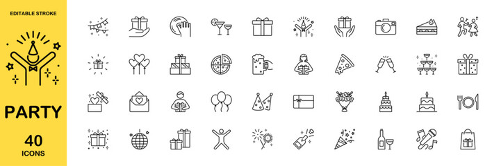 Set of party line icons, editable stroke	
