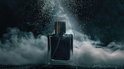 spraying perfume on dark background, closeup