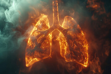 Human lung of diseases such as pneumonia or the consequences of smoking, lung damage on the body, lung health, pulmonary disease, smoking dangers, smoking inhalation and environmental pollution