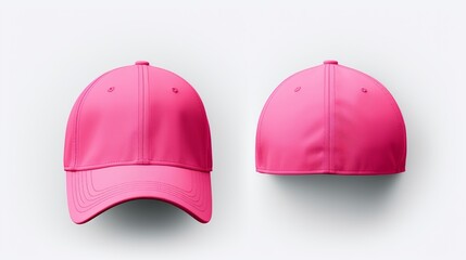 Front view and back view of a pink baseball cap on white background, Pink baseball cap isolated on white background, Unisex pink baseball cap mockup, Pink cap, Pink baseball cap, Easy to cut out