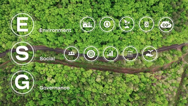 ESG environmental social governance. Investment business concept. ESG digital icons. Business investment strategy concept. Digital hologram. corporate 4K video