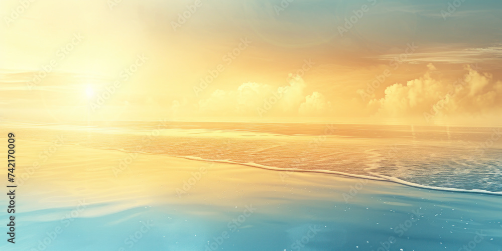 Wall mural sunset over the sea blue and yellow beach background