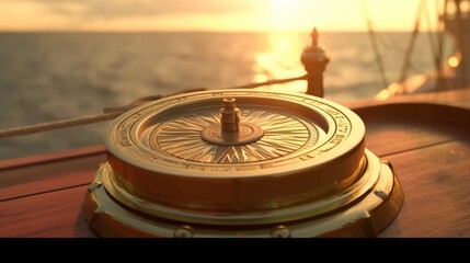 compass on a ship columbus style on a ship sunny AI generative - obrazy, fototapety, plakaty