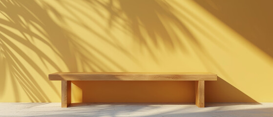 Wooden Bench in Front of Yellow Wall