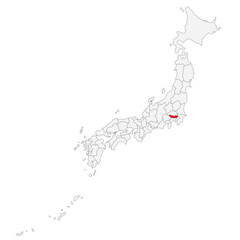 Map of Japan with capital city Tokyo