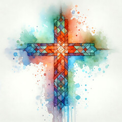 Watercolor painting style cross