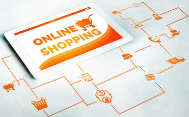 Online shopping and Internet Money Payment Transaction Technology. Modern graphic interface showing...