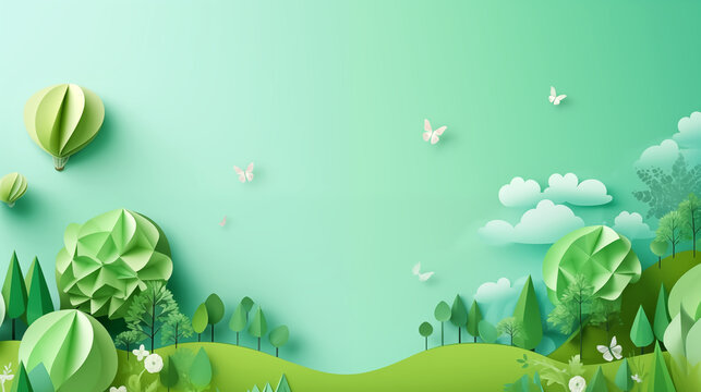 Green world background and wallpaper in cute design, Earth day banner and World Environment day concept, background with copy space