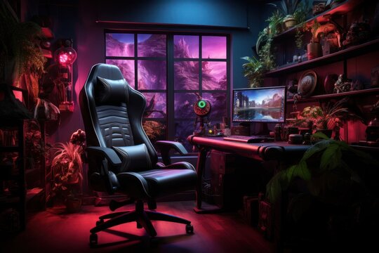 Modern Gaming Room Setup With Chair and Desk Generative AI