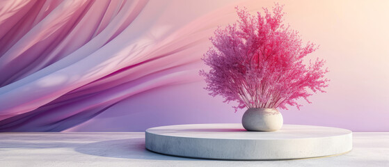 White Vase With Pink Plant