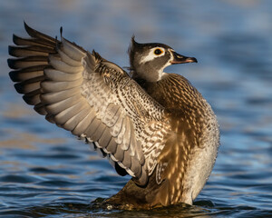 Female Wood Duck wing flap