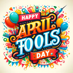 April Fools Day lettering typography on red background for greeting card, ad, promotion, poster, article, marketing, signage, email. Vector illustration.