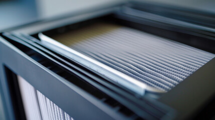 A closeup of the replaceable filters in an air purifier emphasizing the importance of regular maintenance for optimal performance.