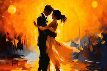 Dance of a couple in love. Oil painting in impressionism style. © Osadchyi_I