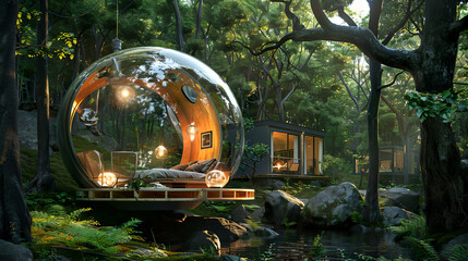 glass sphere house in forest