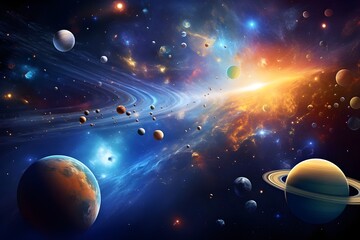 Planets stars and galaxies in outer space showing the beauty of space exploration - obrazy, fototapety, plakaty
