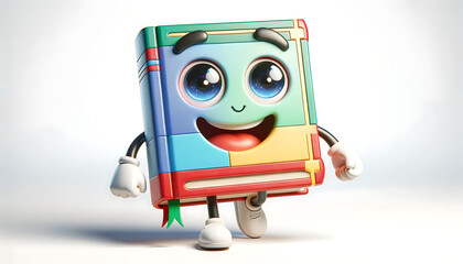 Fototapeta premium Walking Book Character with Glittering Eyes and a Colorful Cover