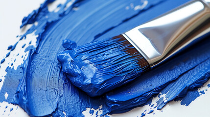 Brush and paint, Hand painted stroke of blue paint brush isolated on white background , Ai generated image