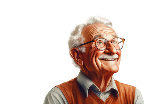 Smiling Old Man Grandfather on Transparent Background.