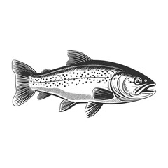 Trout fish woodcut style drawing vector illustration