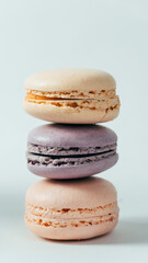 French macarons pattern on white background. Levitation concept. food background. Pastel colour. Deconstruction food. colorful almond cookies, pastel colors, vintage card