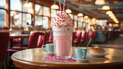 An old-fashioned milkshake in a retro diner - Powered by Adobe