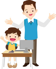 teacher and student learn computer