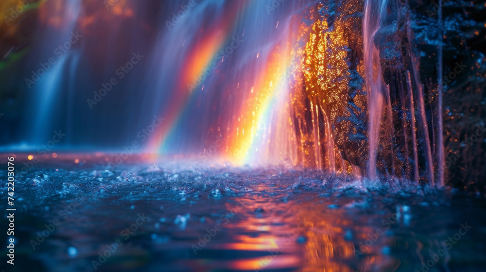 Poster closeup of a rainbow refracting through the mist of a waterfall adding a touch of magic and wonder t