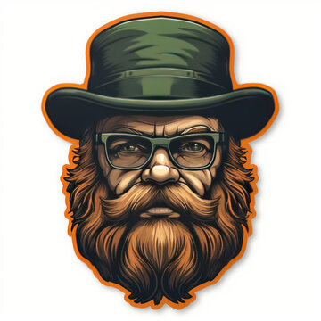 Vintage Style Bearded Man Illustration with Top Hat and Glasses

