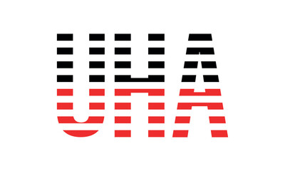 UHA three initial letter iconic line negative space minimal logo design vector template. monogram, abstract, wordmark, business, typography, minimalist, brand, company, flat, modern, unique, simple