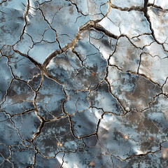 Sun-baked cracked earth with a metallic sheen, symbolizing drought and natural patterns.