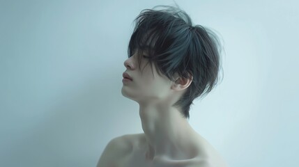 Portrait of young asian man. Men hair style concept.