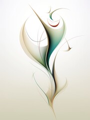 Abstract whimsical curvy design in blue-green and orange on a white background