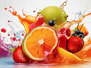 fruits and juice whirl. - obrazy, fototapety, plakaty