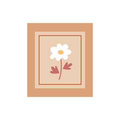 Vector painting in a frame isolated on a white background. Nice simple blooming flower. Kids picture.