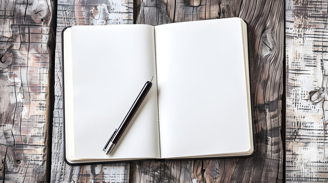 Blank notebook on wooden background, top view