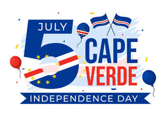Happy Cape Verde Independence Day Vector Illustration on July 5 with Waving Flag and Ribbon in National Holiday Flat Cartoon Background