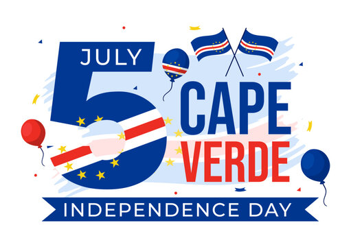 Happy Cape Verde Independence Day Vector Illustration on July 5 with Waving Flag and Ribbon in National Holiday Flat Cartoon Background - Powered by Adobe