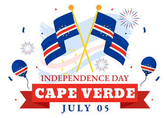 Happy Cape Verde Independence Day Vector Illustration on July 5 with Waving Flag and Ribbon in National Holiday Flat Cartoon Background