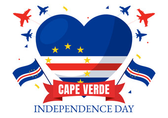 Obraz na płótnie Canvas Happy Cape Verde Independence Day Vector Illustration on July 5 with Waving Flag and Ribbon in National Holiday Flat Cartoon Background