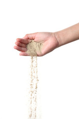 Hand holding ground pepper on white background