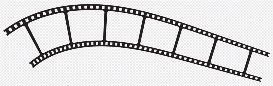 Curved film strip icon. PNG image. Roll of retro film strip on isolated transparent background. Photographic film in retro style. Curved film strip PNG.
