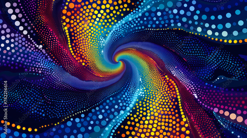 Wall mural radiant swirl with a vivid spectrum of dots creating a mesmerizing spiral effect