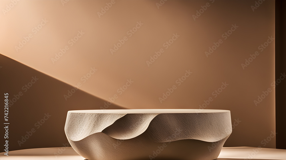Poster brown-rock-podium-in-the-center-close-up-view-serving-as-a-studio-display-for-mock-up-encircled