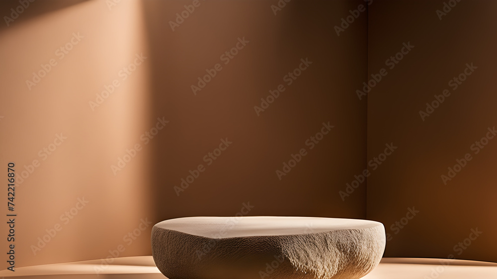 Poster brown-rock-podium-in-the-center-close-up-view-serving-as-a-studio-display-for-mock-up-encircled