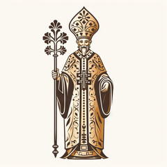 Illustration of a Bishop in Ornate Robes Holding a Crosier

 - obrazy, fototapety, plakaty