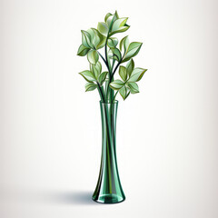 Green Glass Vase with Elegant Leaves Illustration

