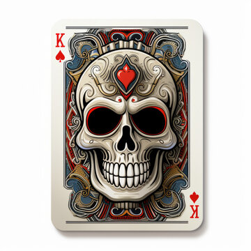 King of Diamonds Playing Card with Ornate Skull Illustration

