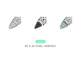Party Popper Icon. Confetti Ribbon Birthday Pictogram Graphic Illustration. Isolated Simple Line Icon For Infographic, App and Web Button.